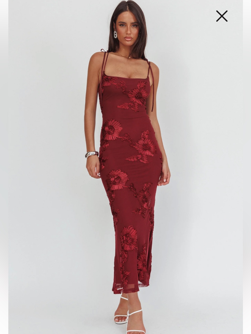 Elegant Burgundy Floral Midi Dress